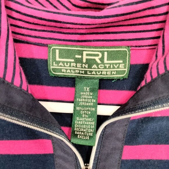 LRL Ralph Lauren Active Sz 1X Blue Pink Striped Knit 1/4 Zip Pullover Sweater - Picture 7 of 11